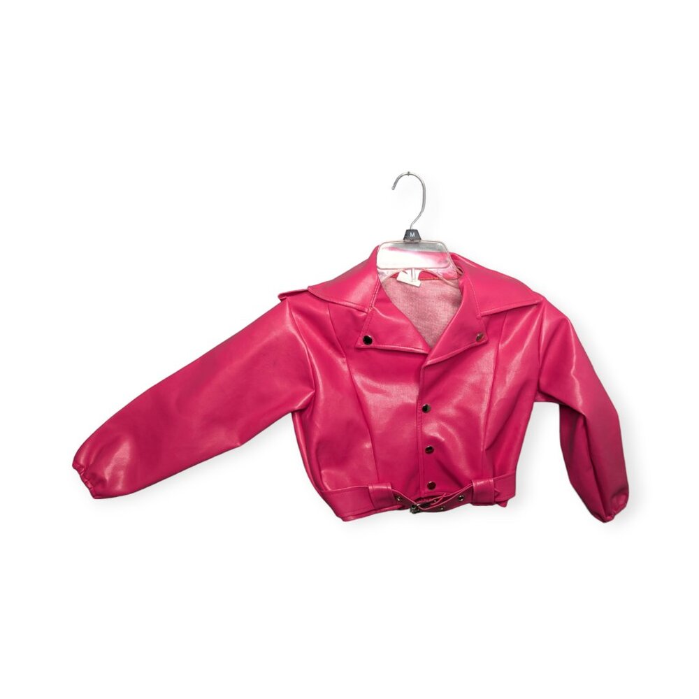 Kids Pink Faux Leather Jacket & Matching Hat Costume One Size 3-7 Years